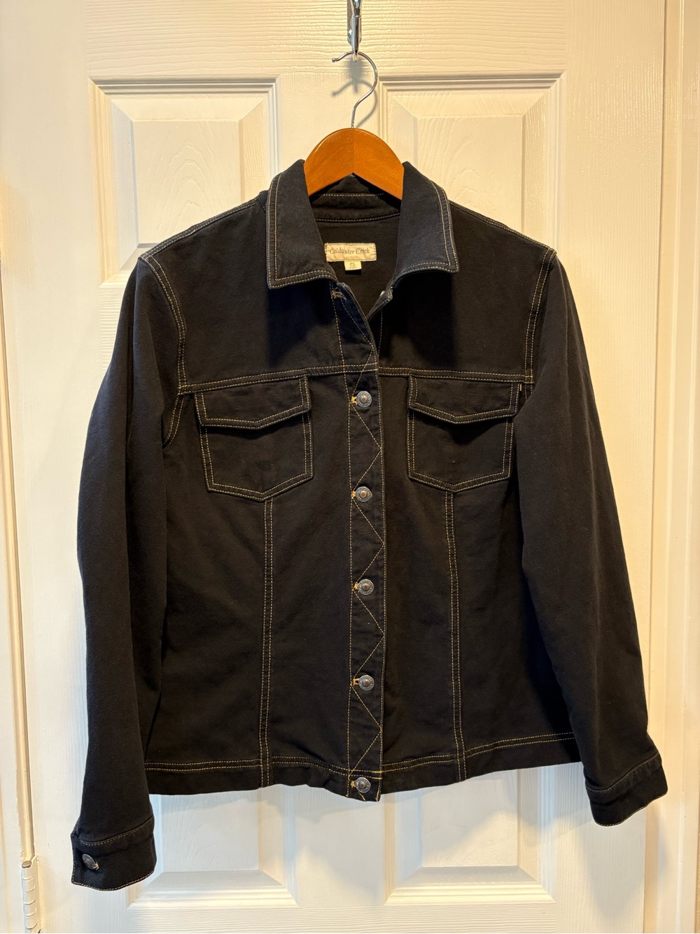 Coldwater Creek Dark Denim Jacket with Contrast Stitching
